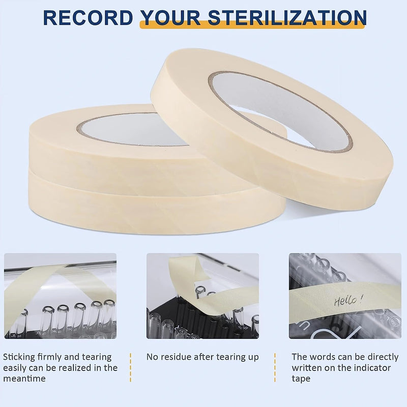 [Australia - AusPower] - 3 Rolls Autoclave Sterilization Indicator Tape Set for Beauty and Nails Salons/Tattoo and Dental Tool Cleaning Use, 1/2", 3/4", 1" Width, 55 Yards/Roll A-0423003 