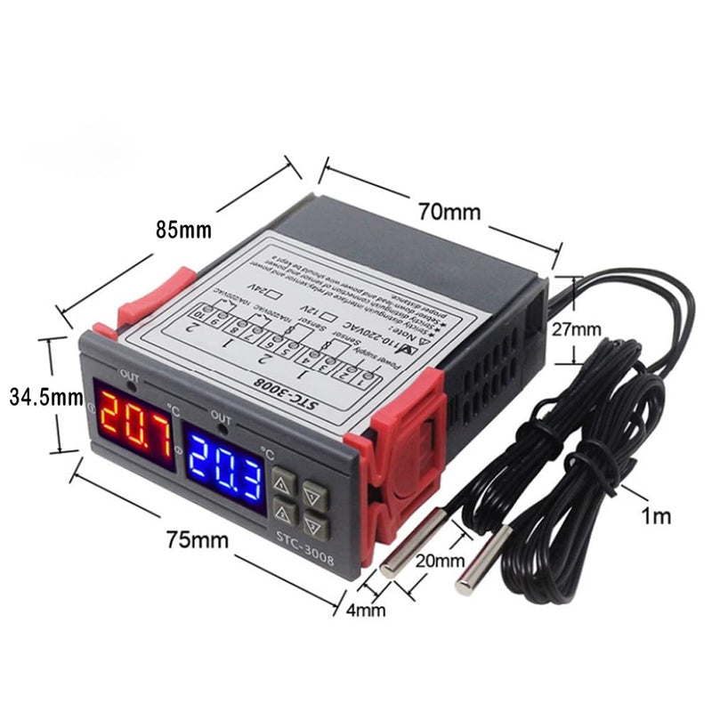 [Australia - AusPower] - Temperature Thermostat Controller, -3008 Digital Display Probe Sensor for Farm Various Refrigerator Greenhouse Aquarium(110-220V) 
