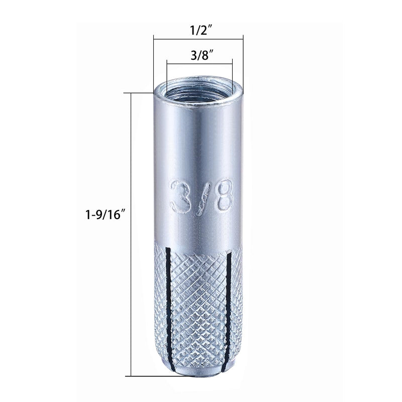 [Australia - AusPower] - Wensilon(20 pcs)3/8"-16 Premium Zinc Plated Carbon Steel Drop in Anchors Assortment, Knurled Drop-in-Anchor for Solid Concrete, Internal Forced Expansion Screw Bolts 3/8"-16 20 