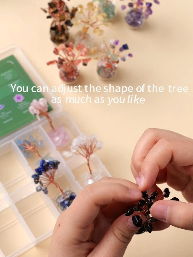 Runyangshi 12pcs Chakra Crystal Tree Set - Fengshui Money Tree with Gemstones, Glass Base, Natural Crystal and Healing Stones for Home Office Decor