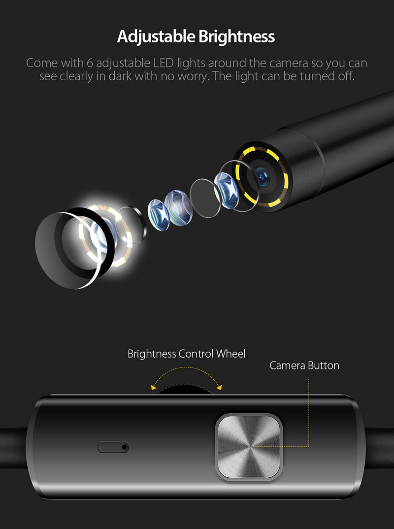 Ulefone uSmart Endoscope E01 for Ulefone Armor 34/33/30/29/28/26/24/21/Pad Series, IP67 Waterproof 3-in-1, 2M Semi-Rigid, 5.5 mm Borescope Inspection Camera, 6 LED Lights Single Camera