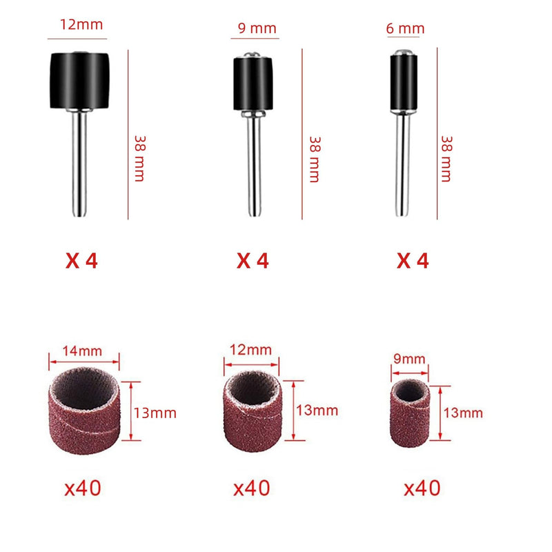 LATRAT 132 Piece Sanding Ring Set 120 Sanding Belts and 12 Sanding Rollers for Rotary Tools