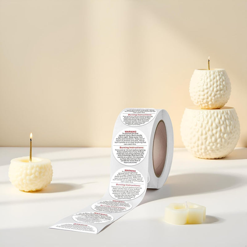 500 Pieces 1 inch White Candle Warning Labels, Candle Sticker Label Candle Safety Sticker, Candle Warning Labels Stickers for Candle Making DIY Candle Making, Candle Jars and Tins Warning Labels