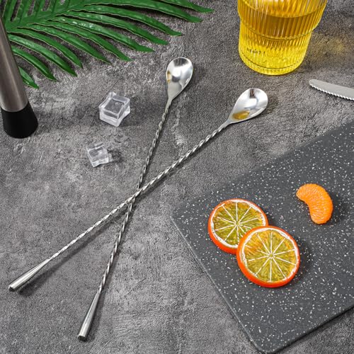 18 Pcs 12 Inch Bar Spoon Cocktail Spoon Stainless Steel Mixing Spoons Spiral Pattern with Polished Surface Stirring Spoons for Cocktail Coffee Drinks, Home Bar Party (Silver)