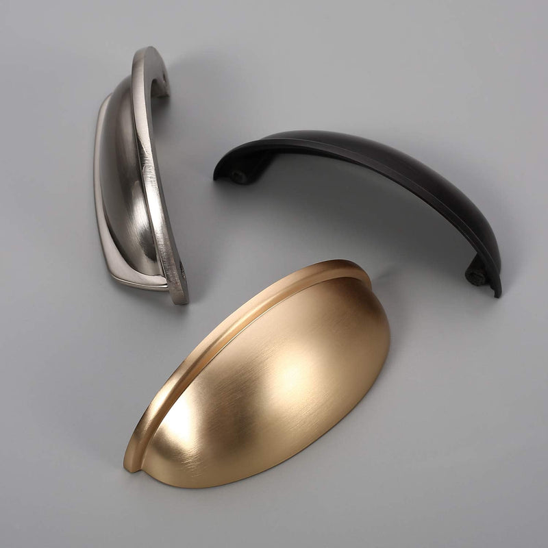 Alzassbg 10 Pack Brushed Brass Cabinet Cup Pulls, 3 Inch(76mm) Hole Centers Cabinet Handles Hardware Bin Cup Metal Drawer Pulls Handles AL3031BB
