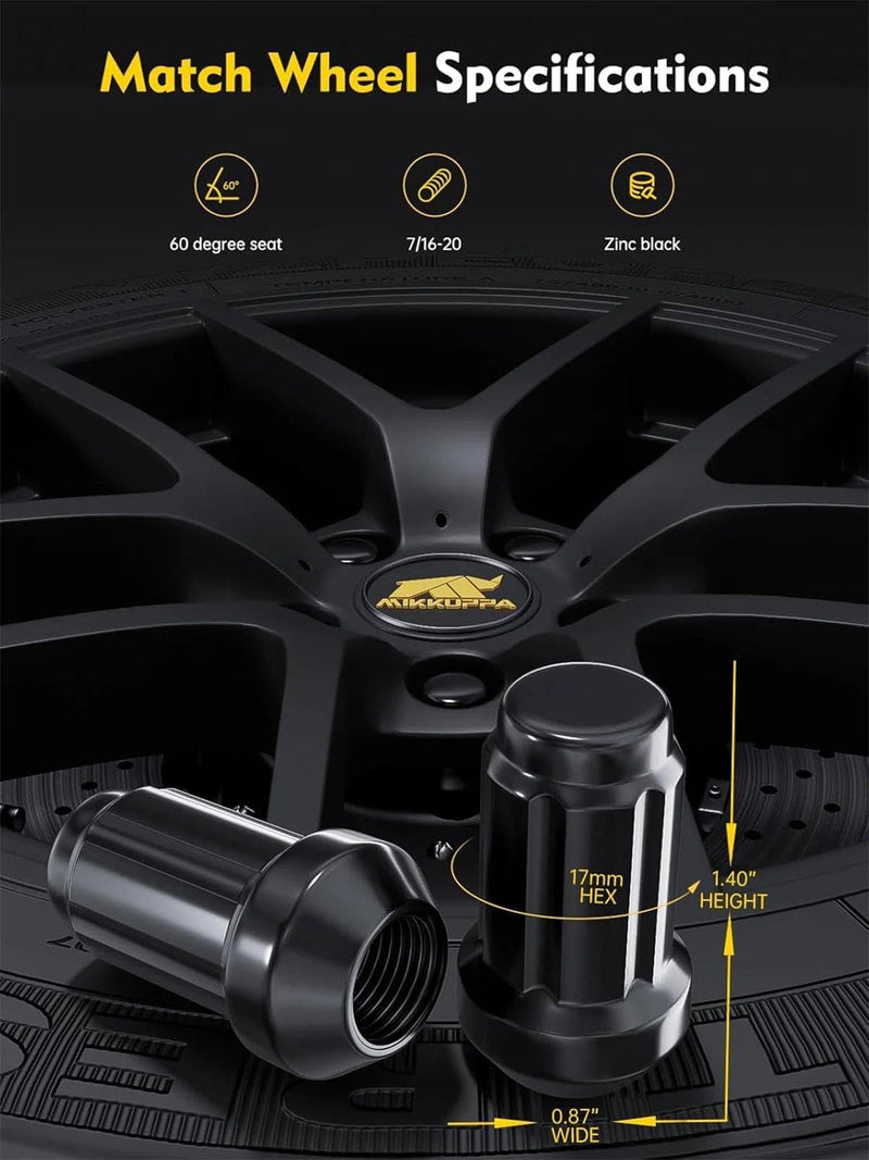 MIKKUPPA 7/16-20 24PCS Wheel Lug Nuts - Replacement for 1984-1986 Toyota 4runner, 1969-1987 Blazer, 1970-1987 Jimmy, 1960-1987 K10 Aftermarket Wheel, Black 7/16"-20 Closed End Solid Spline Tire Nut 24 PCS