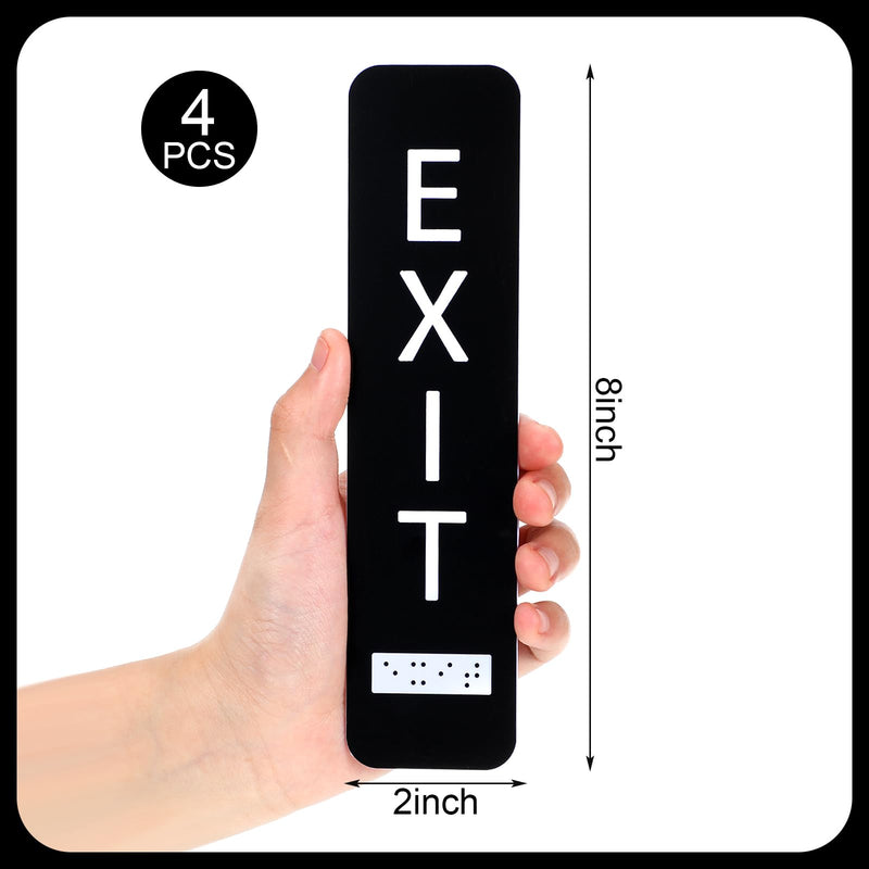 [Australia - AusPower] - 4 Pcs Vertical Exit Sign with Braille 8x2 Inch Exit Signs for Business Ada-compliant Braille and Raised Letters Ada Exit Sign with Adhesive Mounting Strips for Indoor Outdoor 4 