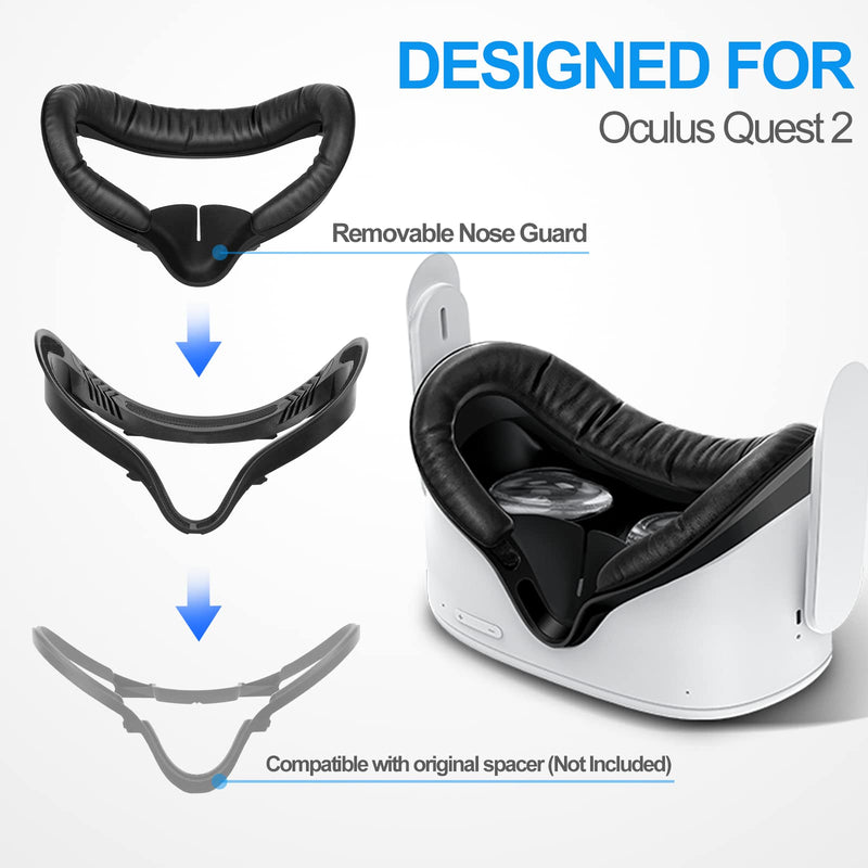 [Australia - AusPower] - SUPERUS Facial Interface & Face Cover Pad & Removable Nose Guard for Oculus Quest 2, Sweat-Proof PU Foam Cushion - VR Accessories for Meta Quest 2, Compatible with Oculus Quest 2 Original Spacer Face Pad + Removable Nose Guard 
