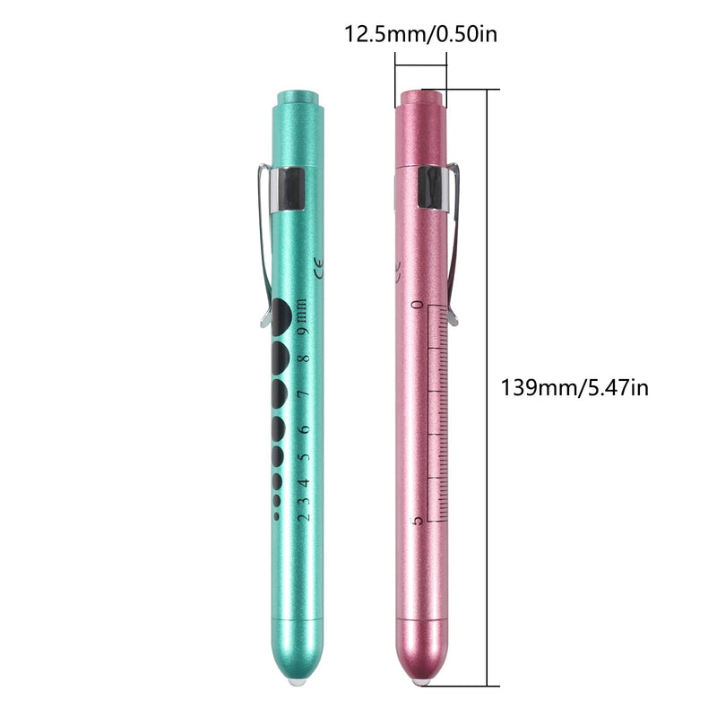 [Australia - AusPower] - 2PCS Pen Light Reusable Penlight with Pupil Gauge for Nurses Doctors Nursing Students Daily Use with Pocket Clip(2 Colors) 