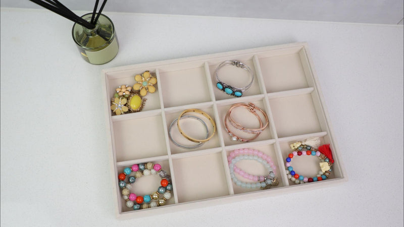 Stratalife 30 Grid Jewelry Organizer Tray, 13.8" x 9.4" x 1.2", (Pack of 2) Beige 30 Grid-2 Pack