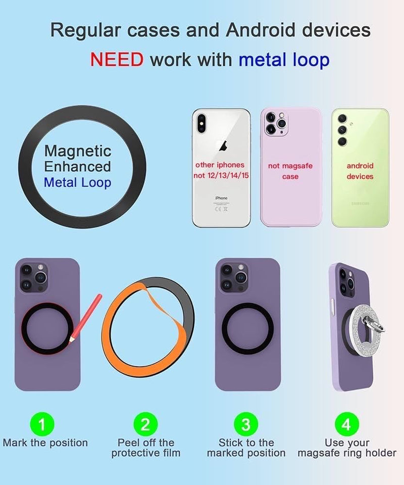 [Australia - AusPower] - Magnetic Phone Ring Holder for magsafe, Glitter Magnetic Grip Compatible with iPhone 15 14 13 12 Pro max,Pro,Plus,Mini Mag Safe Accessories,Adjustable Kickstand Wireless Charging,Silver Glitter Silver 