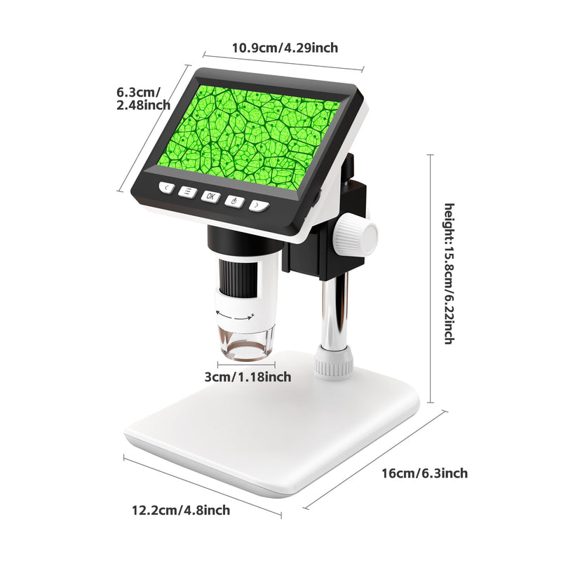 [Australia - AusPower] - GlobalCrown Microscope for Children/Adults, Microscope Digital 4.3 Inch Screen, 1000X Magnification and 8 Adjustable LED Lights, Windows/Mac Compatible 
