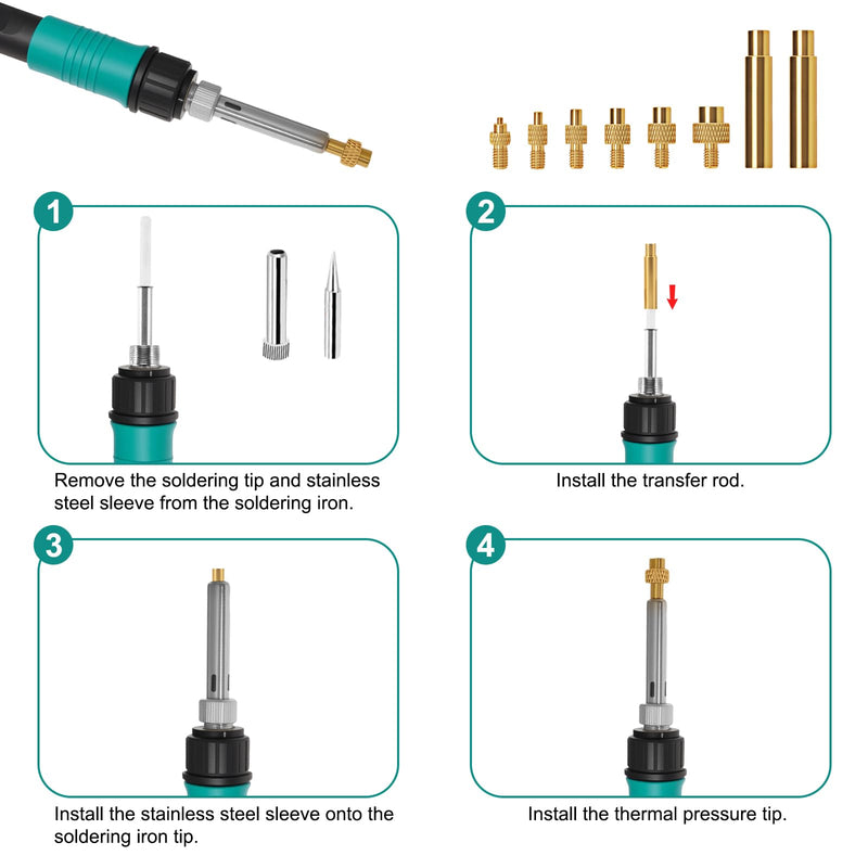 310-Piece Threaded Inserts Soldering Tips Set with 100 W LCD Soldering Iron for 3D Printing | 300 brass melting thread M2 M2.5 M3 M4 M5 M6 M8 with 6 pieces. Soldering Tips & 2 Adapters, Melting Nuts for Plastic Parts