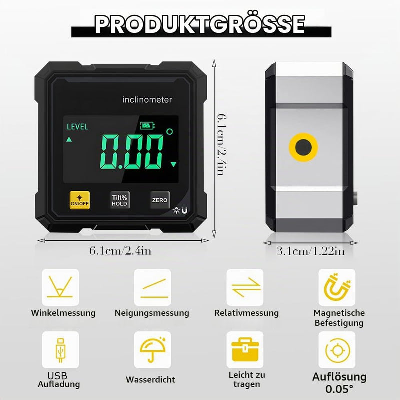 Digital Protractor Magnetic 4-Sided Magnetic Digital Protractor with Laser IP54 Waterproof Digital Spirit Level with LCD Display for Woodworking, Construction, Decoration (Red Light) Red Light
