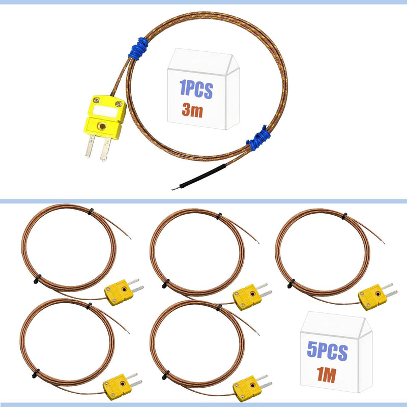 [Australia - AusPower] - K-Type Thermocouple Probe - High Accuracy Temperature Sensor with 1M and 3M Fiberglass Cable, -58°F to 899°F (-50°C to 482°C) Range, Fast <2s Response, Compatible with Type-K Measuring Devices 