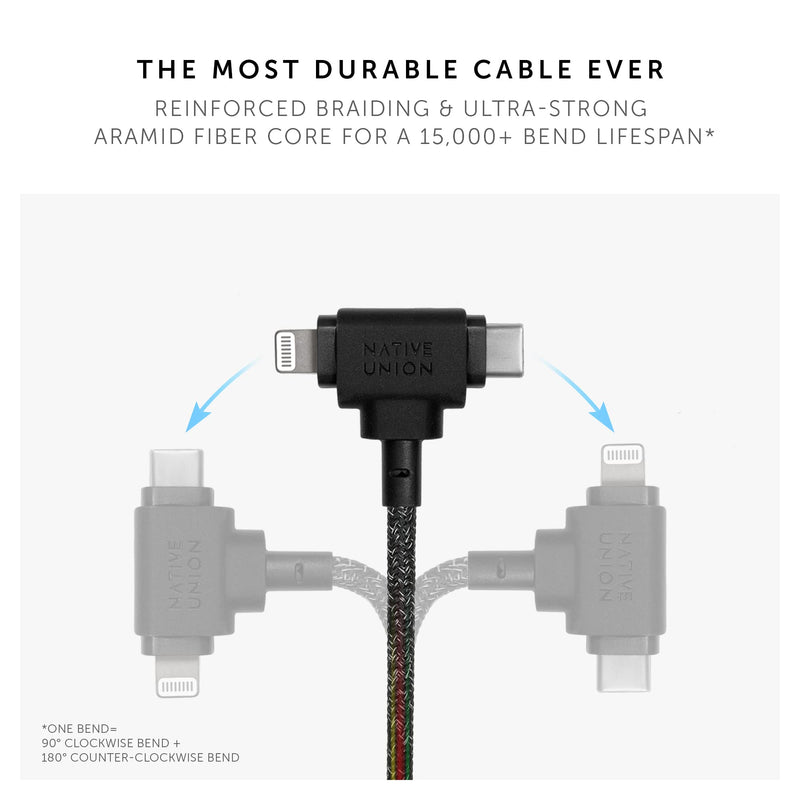 Native Union Belt Cable Duo – 5ft Ultra-Strong Braided Universal Charging Cable – Made with Recycled Materials – 2-in-1 Multi-Device MFi Certified Connectors for Lightning & Type-C Devices (Cosmos) Cosmos