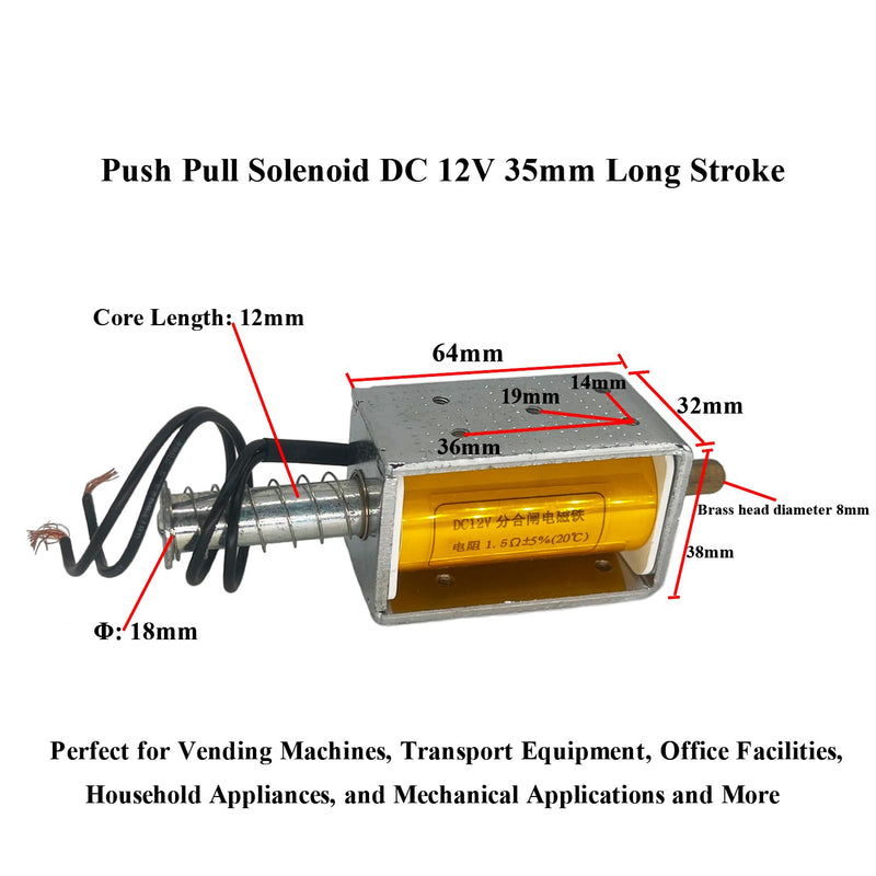 [Australia - AusPower] - DC 12V Push Pull Solenoid 35mm Long Stroke Small Electromagnetic Electric Magnet For Automobiles,Project and DIY 