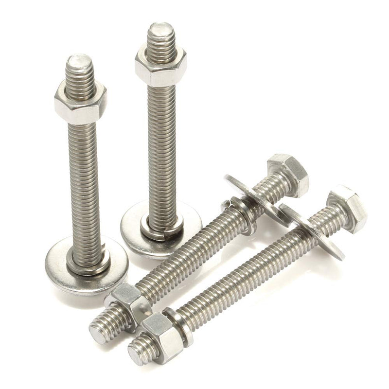 [Australia - AusPower] - 4 Sets 3/8-16 x 6" Hex Head Screws Bolts, Nuts, Extra-large and Thick Flat & Lock Washers, Fully Threaded, Stainless Steel 18-8, Bright Finish 3/8-16 x 6" 4 