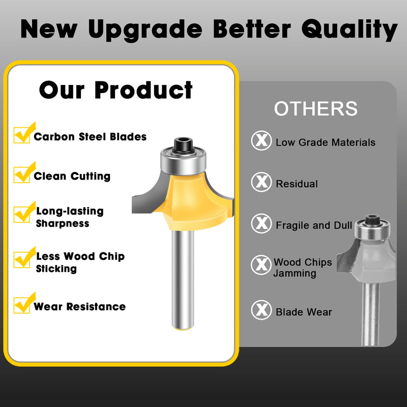 [Australia - AusPower] - 4PCS Router Bit Set Feanron Router Bits 1/4 inch Shank, Roundover Router Bit Cutting Diameter in 1/8", 1/4", 3/16", 5/16", CNC Router Bits Edging Cutter for Woodworking Forming Molding Profiling Chrome Yellow 