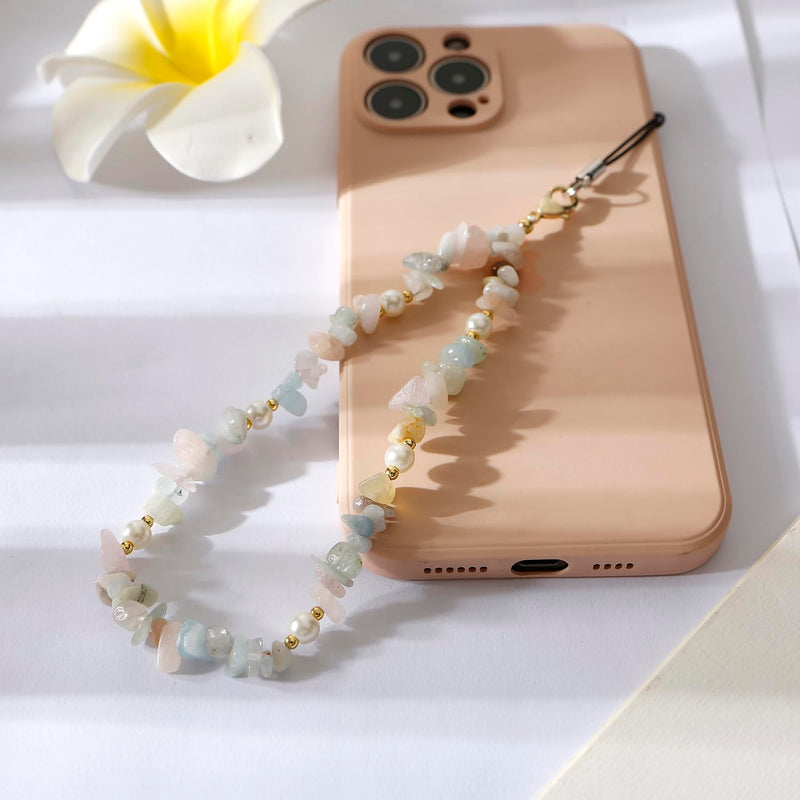 [Australia - AusPower] - Phone Charms Phone Chain Strap Cell Phone Lanyard Wrist Strap Natural Gem Stone Charms for Phone AirPods Women Girls A_Green 