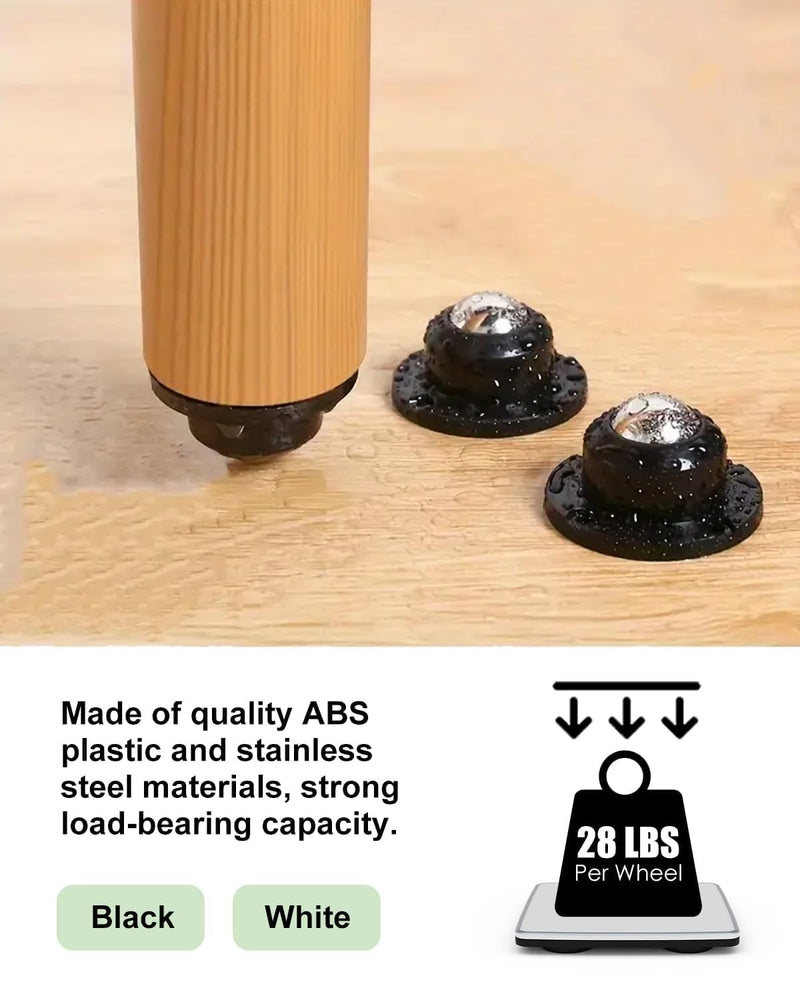 [Australia - AusPower] - Self Adhesive Caster Wheels - 360° Swivel Wheels for Furniture - 1 Inch Steel Universal Wheel, 28 LBS Load Capacity Per Wheel, Low Profile Roller for Small Appliance Storage Bins (8 PCS, Black) 8 Black-with Larger Ball Bearings 