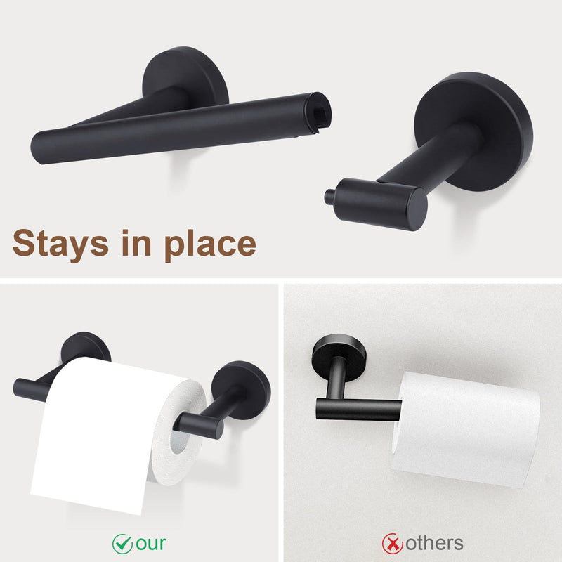 Matte Black Toilet Paper Holder Set, Stainless Steel Towel Ring, Double Post Pivoting Toilet Paper Holder and Hand Towel Holder Set for Bathroom,Bathroom Hardware Accessories Set Black Matte Black