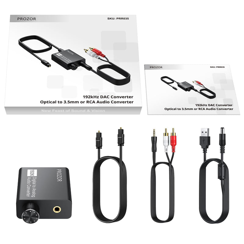 [Australia - AusPower] - PROZOR 192KHz Digital to Analog Audio Converter with Volume Control, Digital SPDIF Optical to RCA Converter with Audio Amplifier Chip, Optical to 3.5mm DAC for HDTV DVD Blu-ray Players 