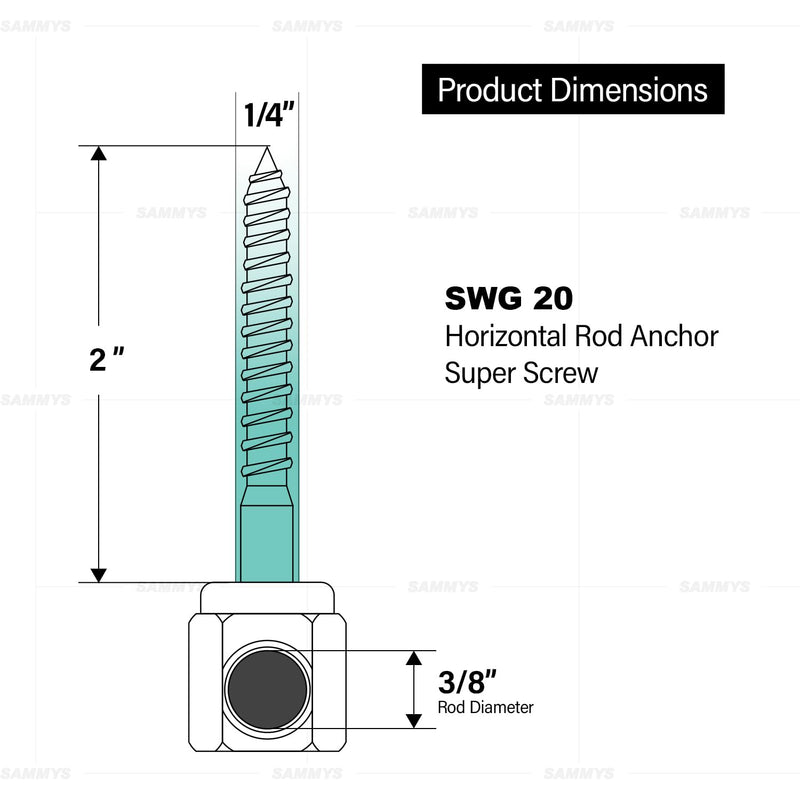 Sammys 8021957-25 1/4 x 2'' Horizontal Rod Anchor Super Screw with 3/8 in. Threaded Rod Fitting, for Wood (Pkg.=25) , Zinc 1/4 x 2"