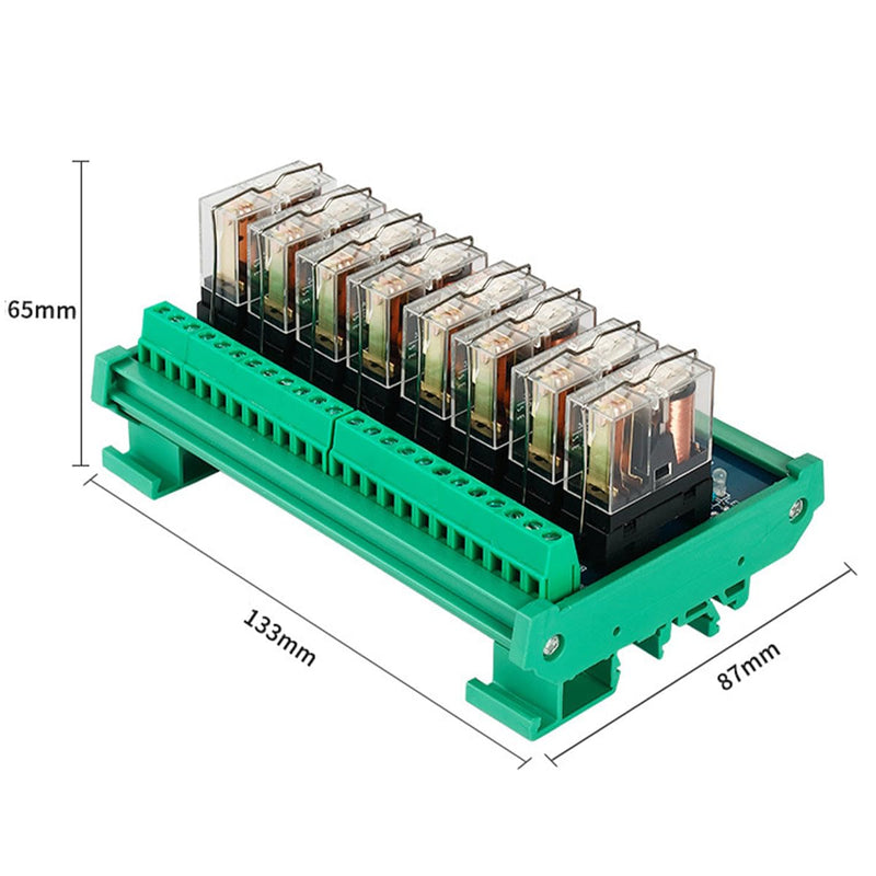 DC 24V Control 8 SPDT 16Amp Pluggable Power Relay, Compatible with PNP NPN C45 DIN Rail Mount 8 Channels 1NO+ 1NC Relay Module, G2R-1-E DC24V 8SPDT