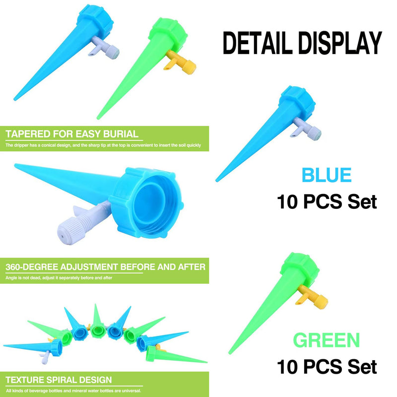 [Australia - AusPower] - 20 Pack Self Watering Spikes for Plant,Indoor & Outdoor Automatic Plants Waterer,Plug-in Device with Adjustable Valve Switch, Self Watering Planter Insert (10 Blue+10 Green) 10 blue+10 green 
