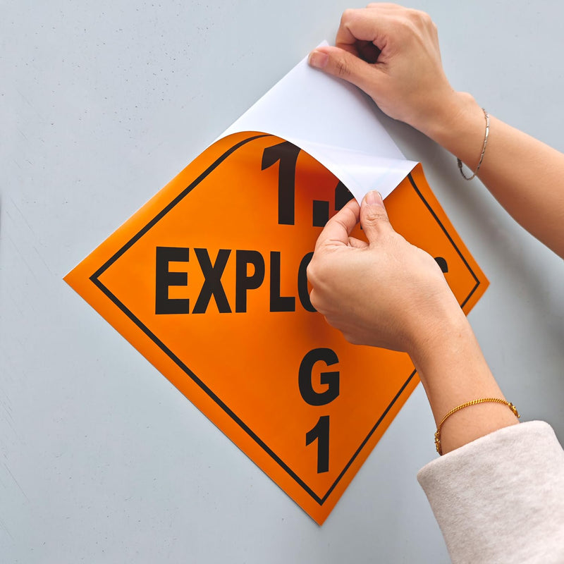 Hazardous Material Placard - Explosive Class 1.4G, Removable Vinyl Sticker, 27-Pack