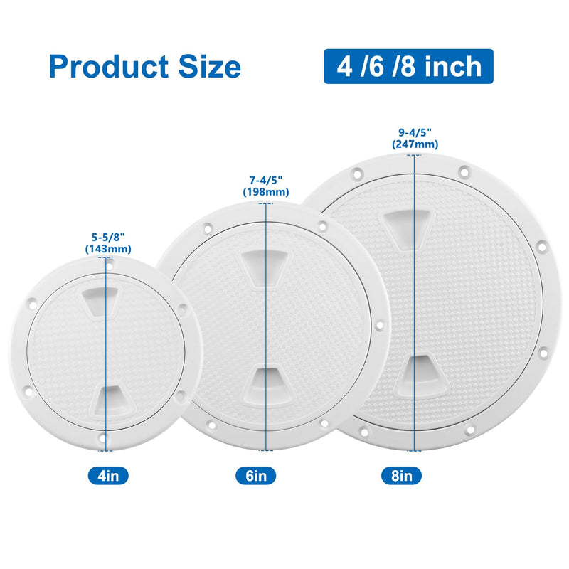 YaeMarine 2-Pack 4" 6" Boat Deck Cover Marine Inspection Hatch Deck Plate Access & Lid Round Non-Slip 6 Inch White
