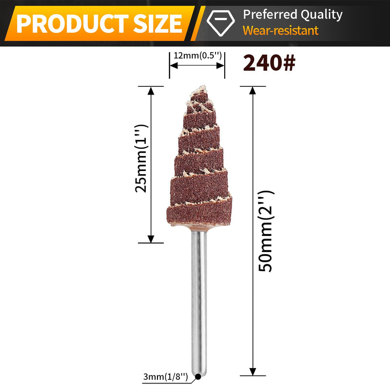 [Australia - AusPower] - 20Pcs 3x12mm 240 Grit Mounted Point Cone Shape Abrasive Sandpaper Deburring Sanding Polishing Flap Wheel Grinding Head with 1/8" Shank for Grinding and Polishing for Rotary Tool 