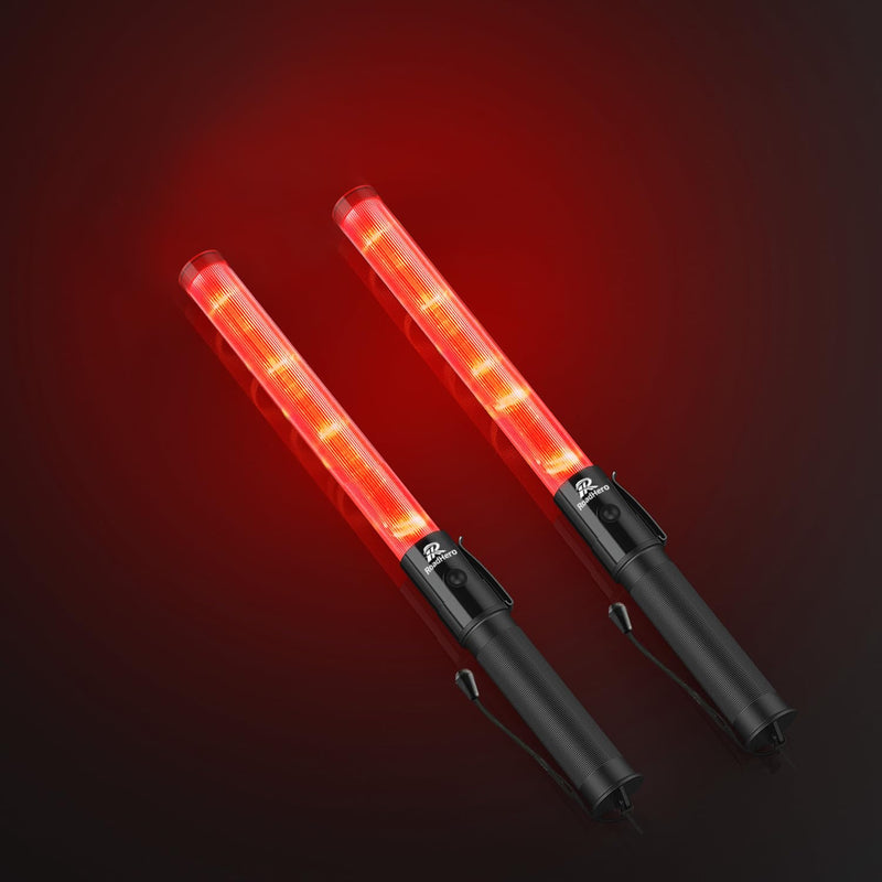 [Australia - AusPower] - 2 Pack Traffic Wand, 16 Inch Led Traffic Control Baton, Safety Light Wands with 2 Flashing Modes, Air Marshaling Signal Wand with Side Clip for Airport, Parking, Car Directing 2 Pack of 16 inch 