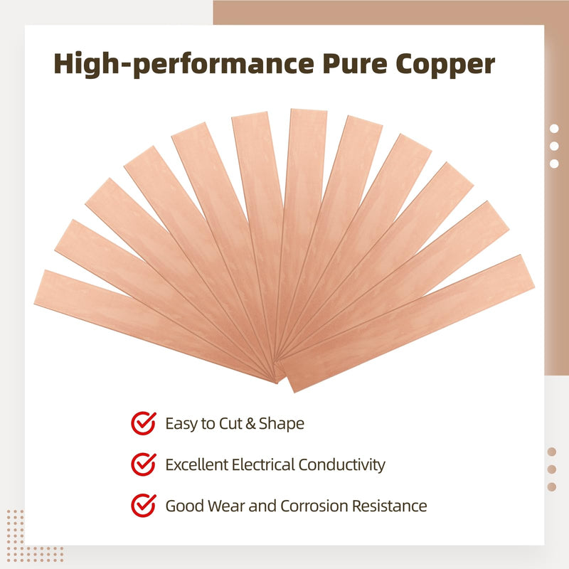 [Australia - AusPower] - 12 Pcs Pure Copper Anode Sheets, 0.04"x1"x6" Electroplating Strips - High-Purity Electrode Plates for DIY Plating & Scientific Experiments, Industrial-Grade Metal Coating Supplies 