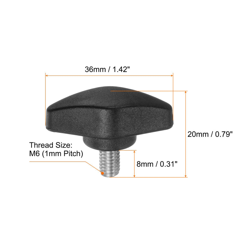 [Australia - AusPower] - 4pcs Tee Wing Knobs Thumb Screws M6 x 8mm Standard Male Thread Plastic T Knobs Handles Hand Clamping Knobs Grip Thumbscrew, Black 