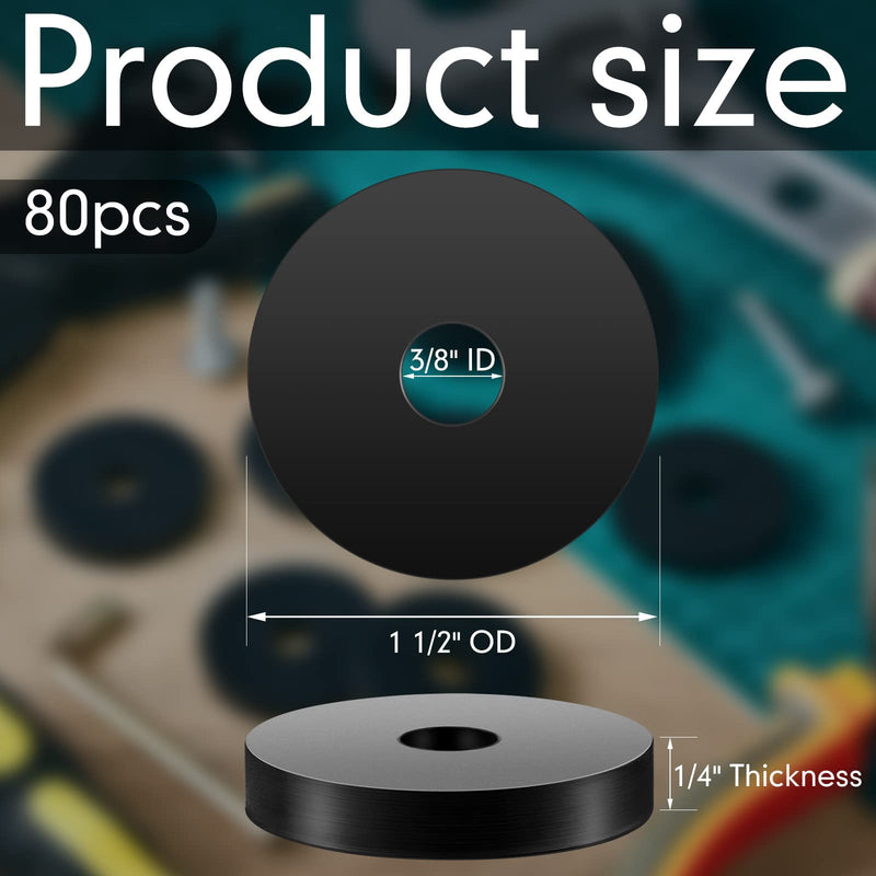 80 Pcs 1 1/2 OD x 3/8 ID x 1/4 Inch Thickness Rubber Spacer Flat Rubber Bushings Neoprene Washers for Screws Bolts Faucet Household Appliances 80