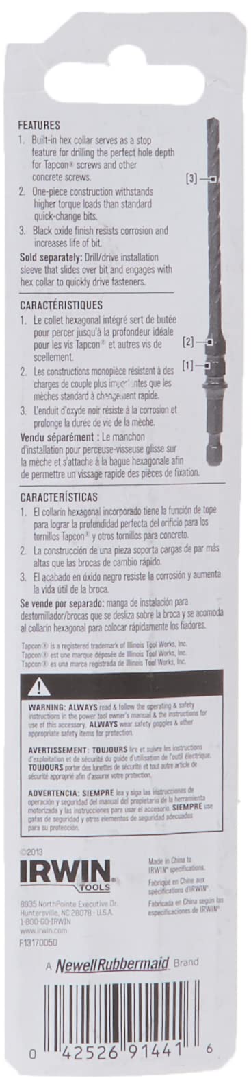 IRWIN Tools 1870568 Impact Performance Series Concrete Screw Installation 3/16-Inch X 5-Inch Drill Bit for 1/4-Inch Screws (Pack of 4) One Size (Pack of 4) 3/16-Inch X 5-Inch for 1/4-Inch Screws