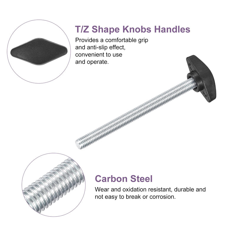 [Australia - AusPower] - uxcell 3Pcs Tee Wing Knobs Thumb Screws, M8 x 95mm Clamping Screw Knob Male Thread Carbon Steel T Shaped Thumb Screws Handle 36mm Dia. for Hand Tightening Knob Replacement, Black 