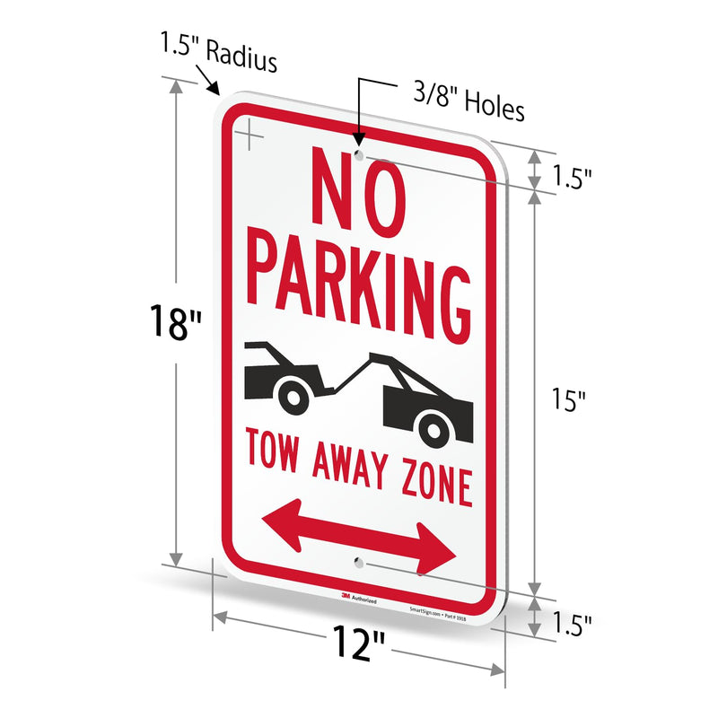 SmartSign 18 x 12 inch “No Parking - Tow Away Zone” Sign, 63 mil Aluminum, 3M Laminated Engineer Grade Reflective Material, Red, Black and White, Made in USA 12" x 18" EG Reflective Aluminum