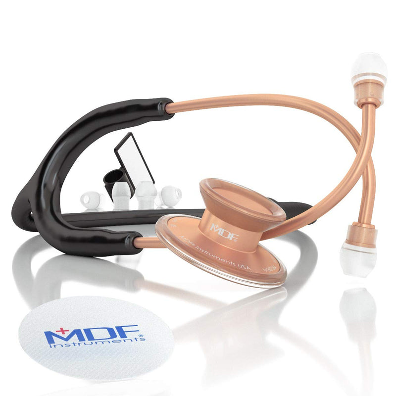 [Australia - AusPower] - MDF Instruments Acoustica Lightweight Stethoscope for Doctors, Nurses, Students, Rose Gold/Black Tube + MDF LUMiNiX Illuminator Medical Professional Diagnostic Penlight 