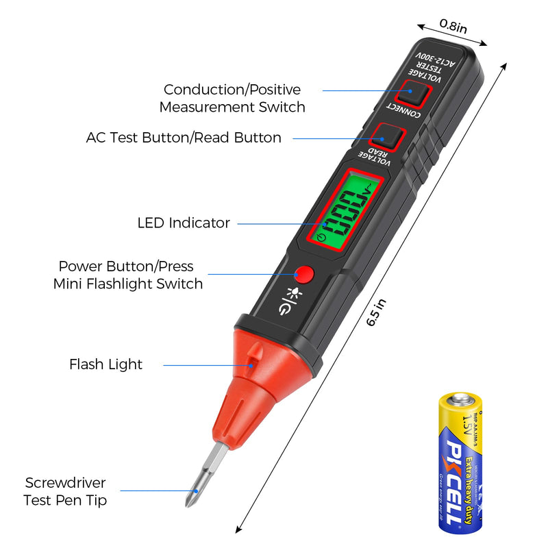 [Australia - AusPower] - WGGE Digital AC Voltage Tester Screwdriver – LCD Display, High/Low Voltage Alert, Breakpoint & Live/Null Wire Test, Flashlight, Auto Shut-Off, Electrical Testing Tool for Home & Professional Use 
