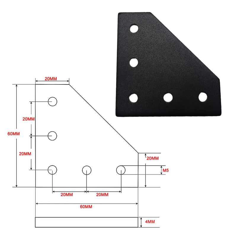 10Pcs 2020 Corner Bracket Joint Plate L Shape 5 Hole Aluminum Extrusion Connector with 50Pcs T-nuts, 50Pcs Screws and 1Pcs Wrench for 20 x 20mm Series Aluminum Extrusion Profile L Shape-Black 20mm x 20mm