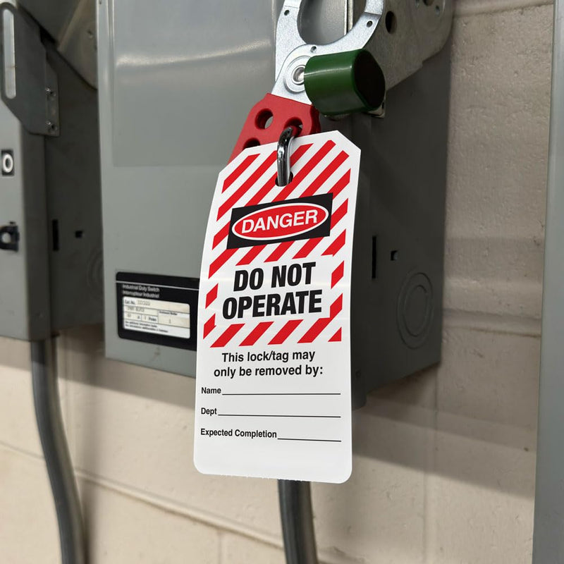 INCOM Manufacturing Lockout Tags-on-a-Roll, 6.25 Inch X 3 Inch X 10 Mil, Danger Locked Out, All-Weather DuraPly™ Stock, Waterproof and Tear-Resistant, Red/Black on White, 100 Pack, RT6027C