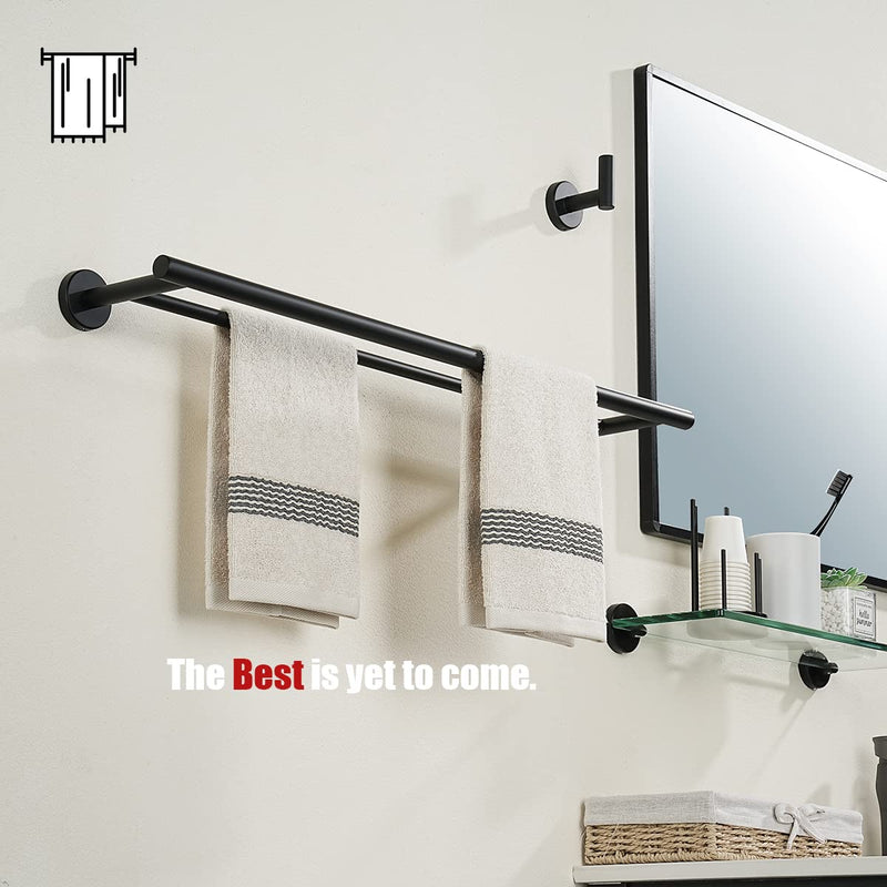 JQK Double Towel Bar 27 Inch, Matte Black Useable Length 24 Inch 304 Stainless Steel Thicken 0.8mm Bath Towel Rack for Bathroom, Towel Holder Wall Mount, TB100L24-PB