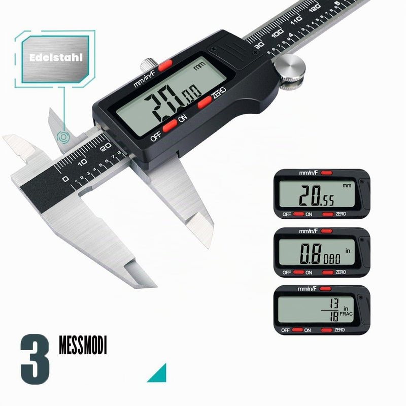 Kynup Digital Calliper, 150 mm/6 Inch, Gauge, with Large LCD Display, for Outdoor, Indoor Use, Step and Depth Measurements, Inch/Metric/Fraction Display, Stainless Steel, Auto Switch-Off Design | Digital Caliper Stainless Steel Measuring Tool Digital w...