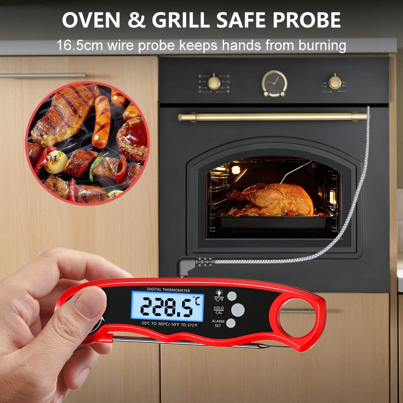 [Australia - AusPower] - CIRYCASE Digital Meat Thermometer, Instant Read Roasting Thermometer, Oven Thermometer, External Long Probe with 102 cm Stainless Steel Cable, Alarm Setting, Oven Thermometer for Kitchen, BBQ, Oven 