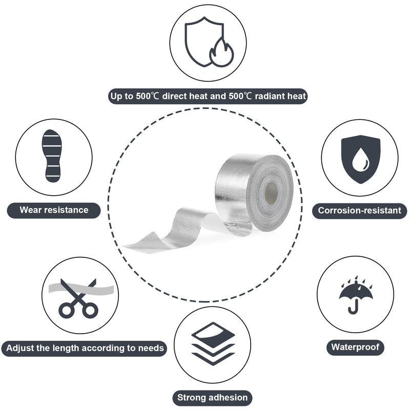 Zonon 2 Rolls Aluminum Foil Tape Heat Shield Tape Barrier Adhesive Reflective Fiberglass Thermal Insulation Reflective Material High Temp Protection(Silver,2 Inch X 100 ft) 2 Inch X 100 ft Silver