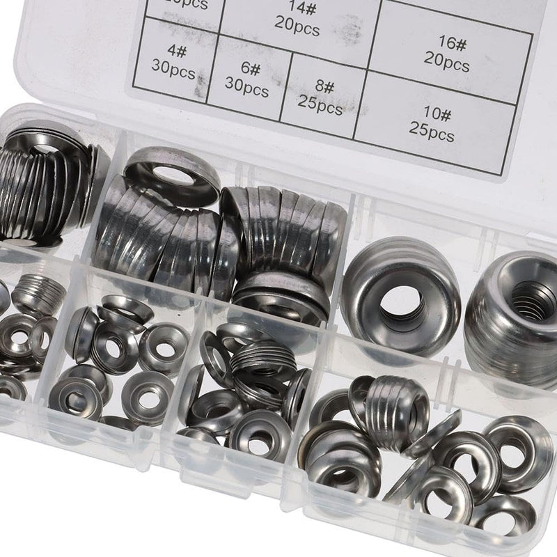 [Australia - AusPower] - FEIYING 170Pcs 304 Stainless Steel Finishing Cup Countersunk Washers Assortment Kit,4#/6#/8#/10#/12#/14#/16# Silver Finishing Cup Washer 