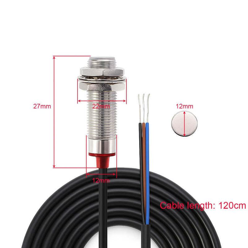 Gebildet Hall Effect Proximity Sensor 12 mm, DC 5-30 V, Inductive Switch, NPN NO (Normally Open) with Magnet, NJK-5002C, Detection Distance: 10 mm